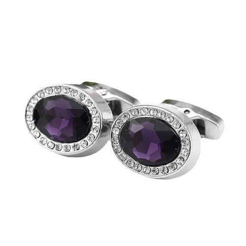 Unique oval-shaped men's fashion crystal cufflinks, French-style women's diamond-accented elegant cufflinks, gift