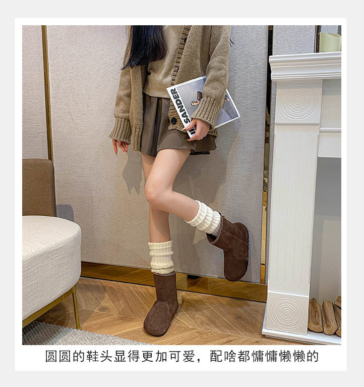 Bốt ngắn nữ da bò lót lông cừu, cổ có thể lật, gót 4 cm — Màu caramel, Màu mơ, Màu nâu đậm chi tiết 12