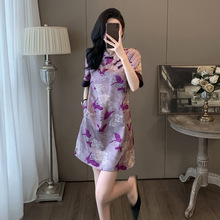 新中式国风连衣裙女夏季2024新款高级感宽松遮肚减龄小个子休闲裙