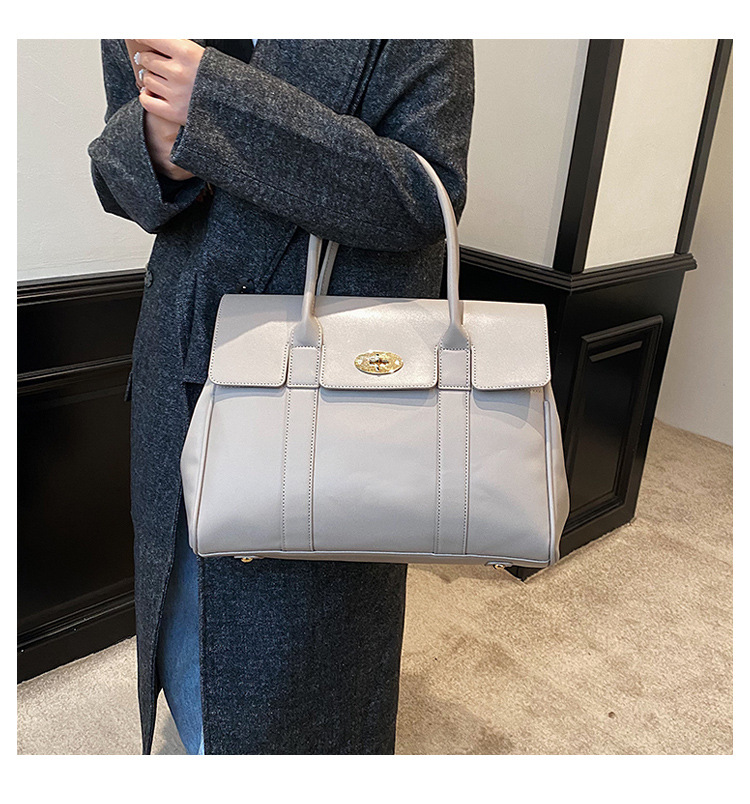 Solid Color Pattern Women's Large Pu Leather Solid Color Elegant Vintage Style Square Lock Clasp Tote Bag