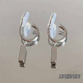 简约几何小银条耳坠气质无耳洞女个性耳环冷淡风蚊香盘耳夹百搭潮