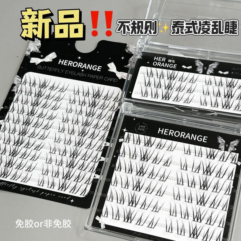 跨境分段式不规则泰式假睫毛免粘胶水自然款胶水款女团眼睫毛批发|undefined