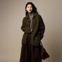 韩系粗棒针纯羊毛毛衣女秋冬外套25新款早秋女装立领宽松针织开衫