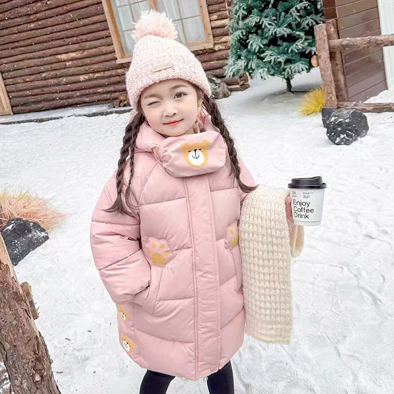 加厚保暖中长款连帽棉袄冬装棉衣外套2025新款洋气可爱厚外套女童
