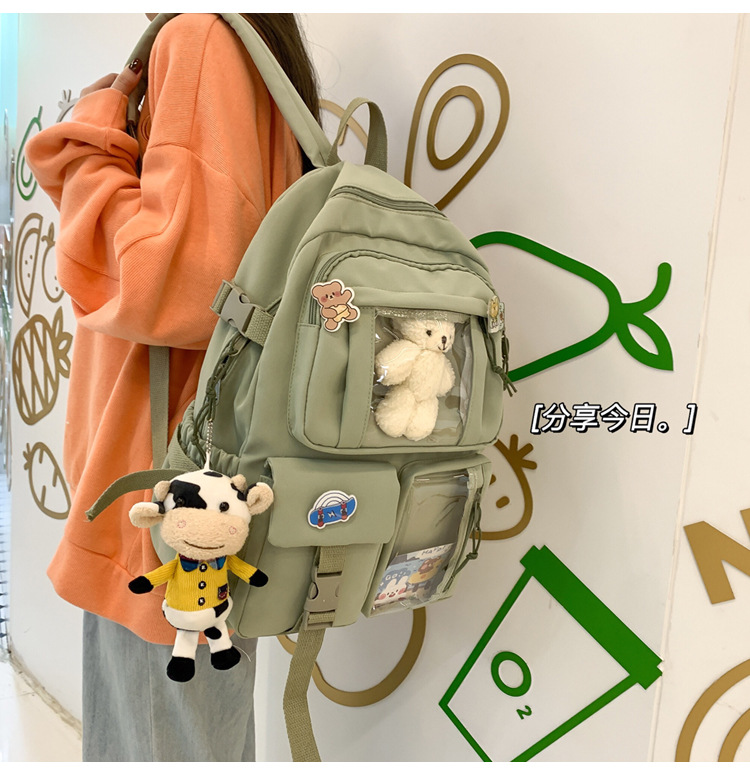 637g Weight Polyester Lining Material Zipper Closure Type School Occasion Nylon Material Solid Color Pattern Women'S Gender Square Shape White, Pink, Green, Blue, Black Color Large Size Wholesale Large Capacity Bear Backpack Nihaojewelry 12