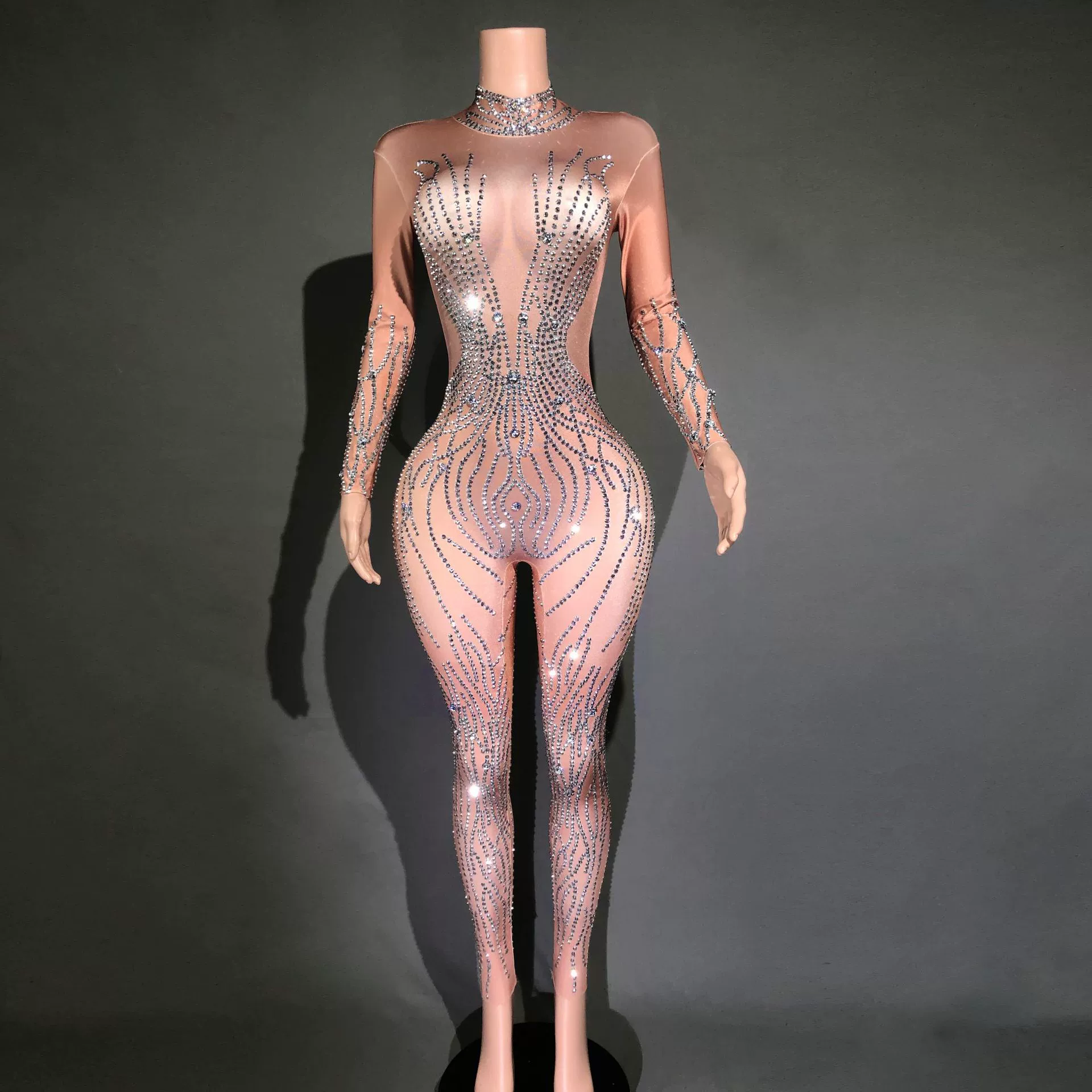 Танцевальный спектакль сексуальный горный хрусталь полосатый плотный комбинезон Вечеринка ночной клуб
