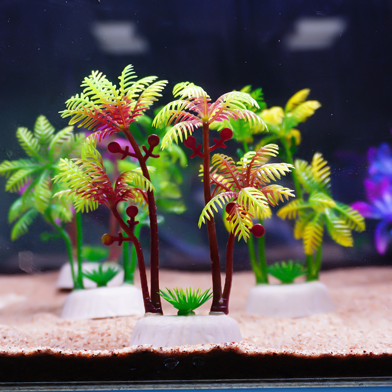 Simulación de pecera de cocotero pequeño, acuario, decoración de plantas acuáticas, decoración de paisajismo, juego de plato pequeño, árbol de coco