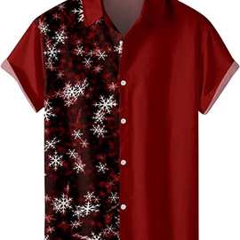 亚马逊速卖通款圣诞节系列男士休闲跨境3D数码印花春夏款短衬衫