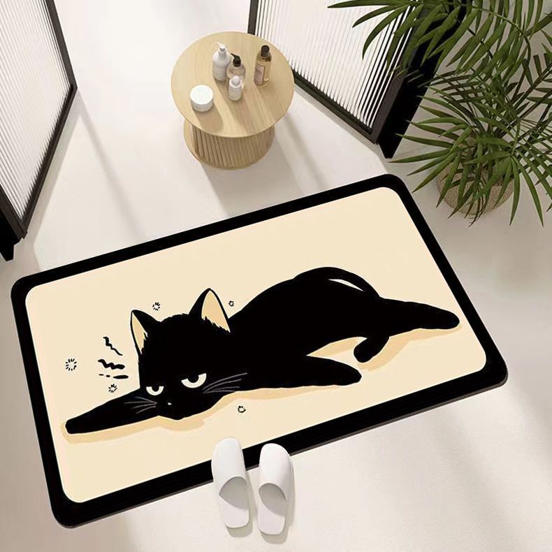 Cartoon little black cat bathroom absorbent floor mat bathroom non-slip door mat household diatom mud floor mat wholesale