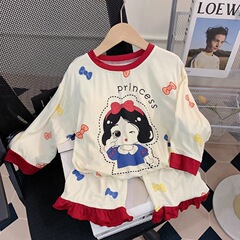 子供の新しいパジャマ女の子春と秋の薄い長袖女の子赤ちゃんかわいいプリンセスシンプルなホーム服セット