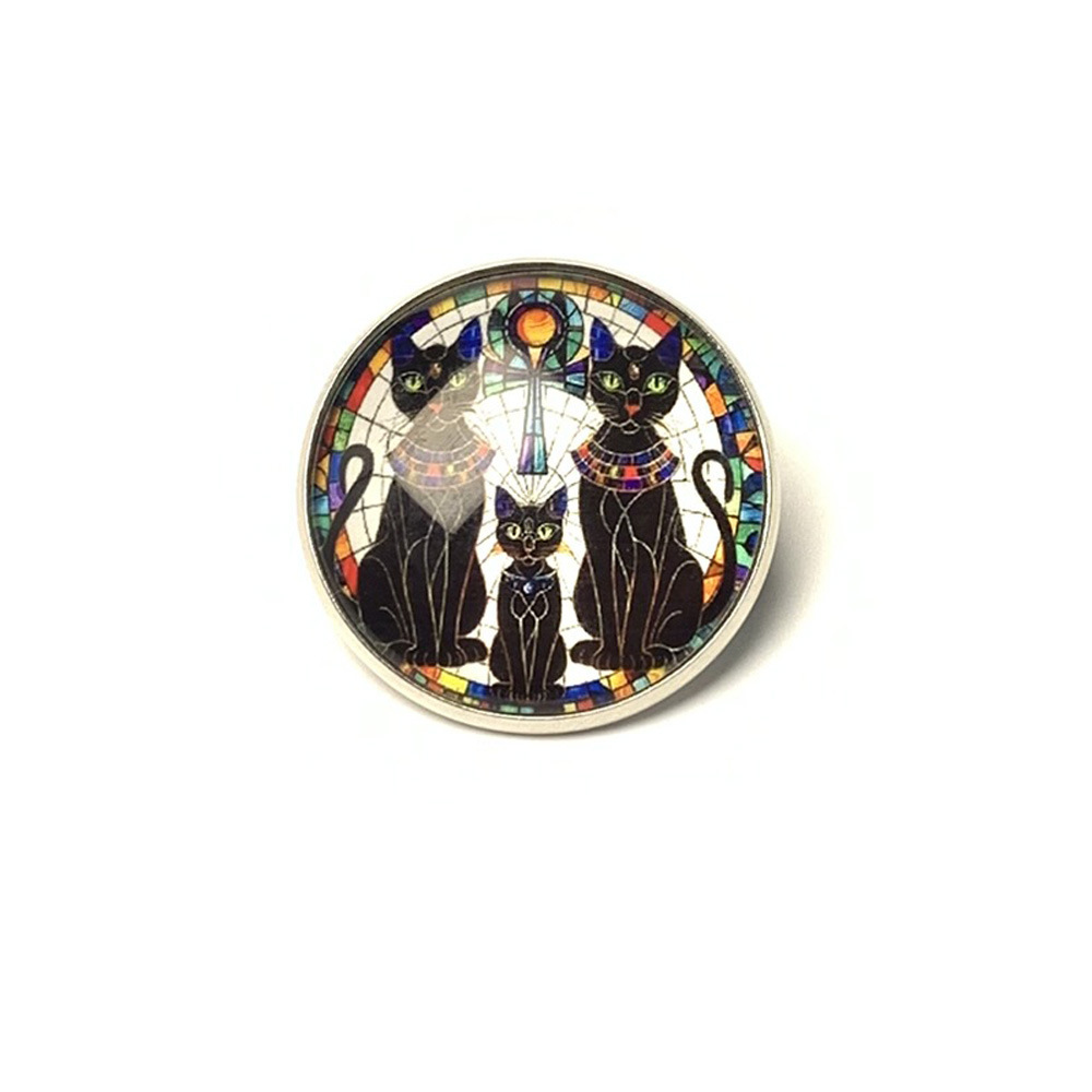 Ancient Egyptian Pharaoh and Black Cat Time Gemstone Brooch Buster Cat Retro Brooch Jewelry Pin Accessories