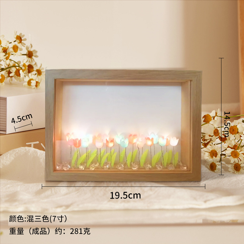 Marco de fotos rojo en línea Tulipan lámpara de noche flores mar lámpara de noche hecha a mano DIY material paquete romántico ambiente lámpara regalo de cumpleaños image 1
