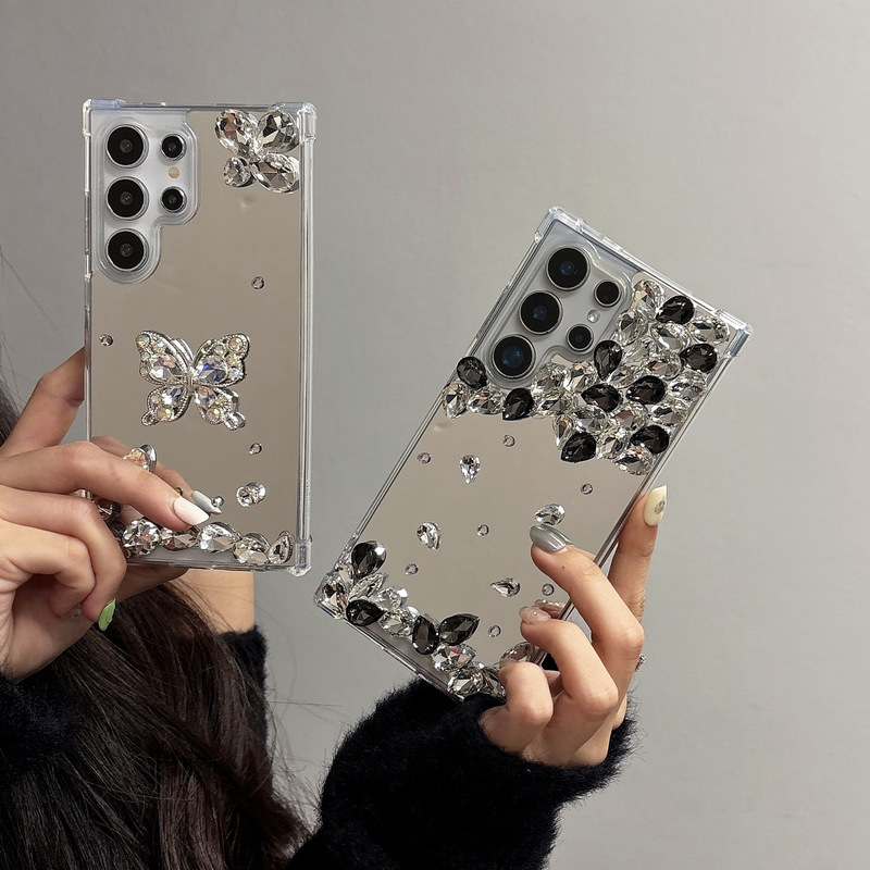 Mirror Surface Diamond-Encrusted Samsung S25Ultra Mobile Phone Case A37 Anti-Fall Note20 Rhinestone A57 Samsung S26 Mobile Phone Case