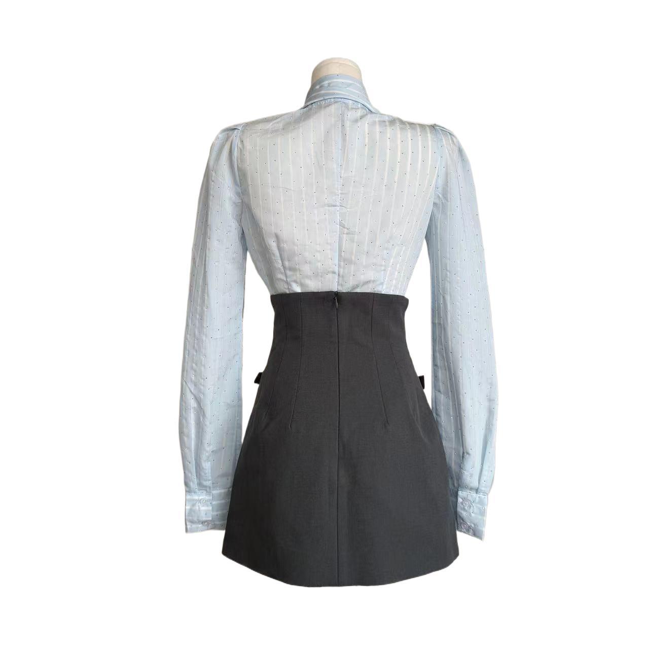 달콤한 로얄 더블 수리 활 플래시 다이아몬드 셔츠 M1U 부서 대학 높은 허리 슬림 자수 스커트