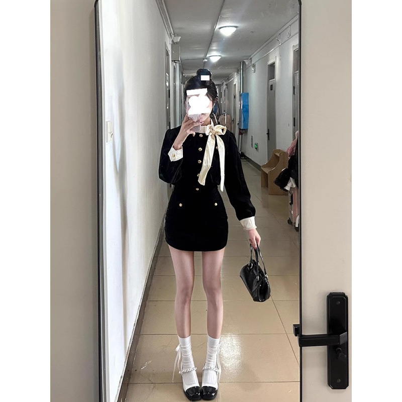 法式秋冬小香风蝴蝶结上衣半身裙子套装女高级气质两件套|undefined