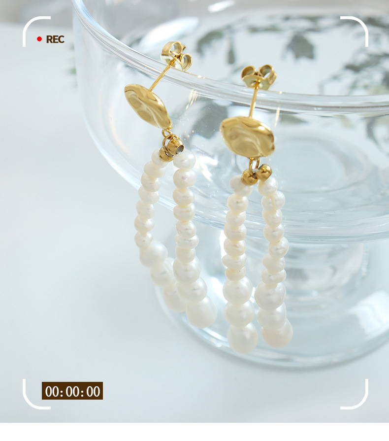 Fairy Style Solid Color Titanium Steel Beaded Pearl Plating Drop Earrings 1 Pair