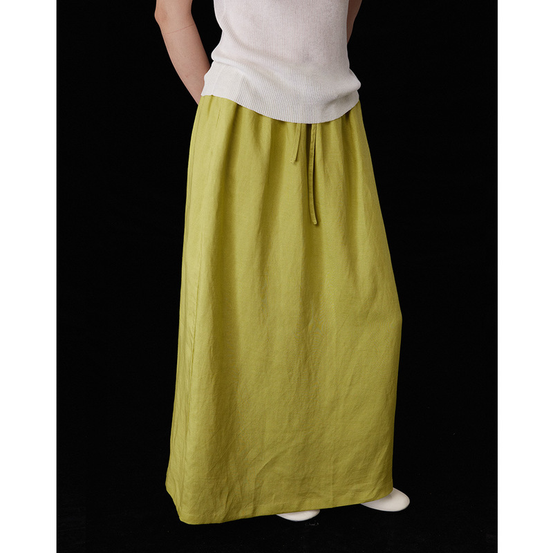 EVERTRUE Tencel elastic waist skirt women's summer new Korean version of loose hemp long skirt 38270