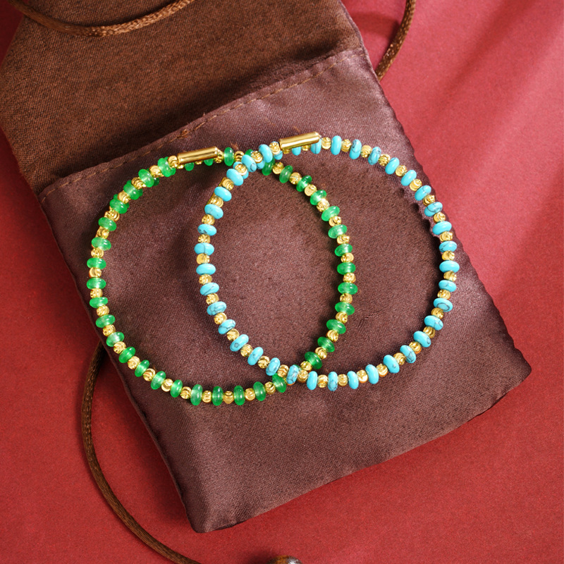 Brazalete de oro de arena vietnamita azul y verde de la marea nacional de cuentas de temperamento de las mujeres no se desvanecerá nicho al por mayor joyería de alta calidad