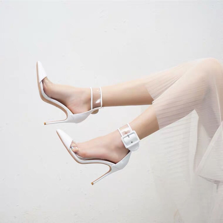 Transparent High Heels Women's Stiletto Heels 2025 Spring and Summer Hollow Toe Sandals Women's Sexy One-Line Buckle Pointed Toe High Heels