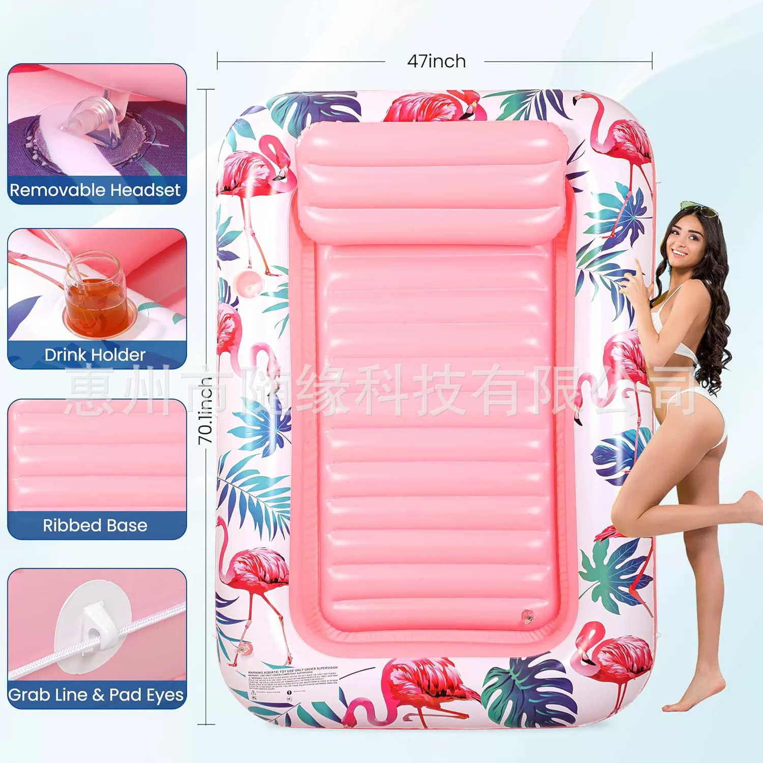 Новый экологически чистый надувной шезлонг для загара из ПВХ с подголовником, надувной плавучий лежак, двуспальная плавучая кровать, горячая распродажа на Amazon