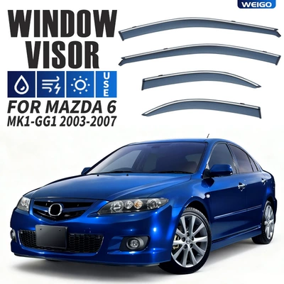 Suitable for Mazda 6 Window Visor, Rearview Mirror Rain Shield, Mazda 6 Atenza Window Visor (Rain shield) - standard-packing-without-logo-mazda-6-mk1-gg1-2003-2007-pc-with-bright-strips-rain-shield