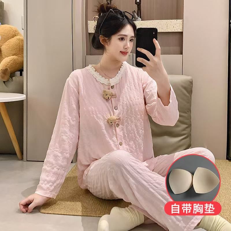 Pijamas de algodón nubes al por mayor transfronterizos cojín de pecho de primavera y otoño delgados pantalones de manga larga lindos dibujos animados set de ropa para el hogar