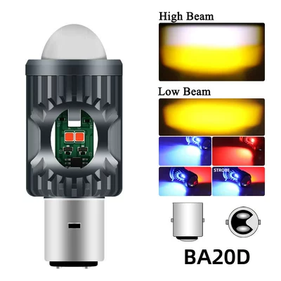 Cross-Border Motorcycle Modified Headlight Ba20D H4 P15D White-Yellow High and Low Beam Red-Blue Warning Fisheye Spotlight (Motorcycle headlights, headlights) - red-and-blue-warning-fish-eyes-ba20d-white-yellow