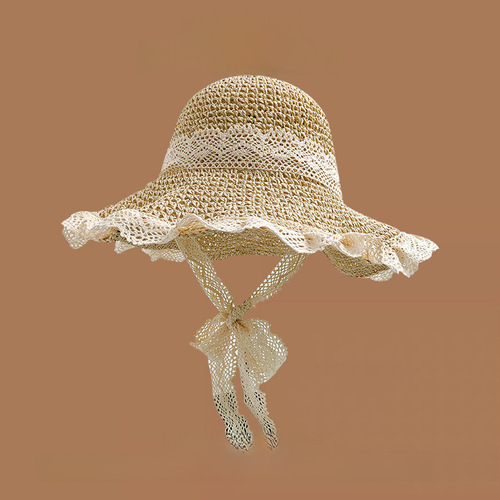 Spring and summer Korean style sweet and versatile woven straw hat for women beach sunshade and sun protection fisherman hat with big brim and small basin hat trendy