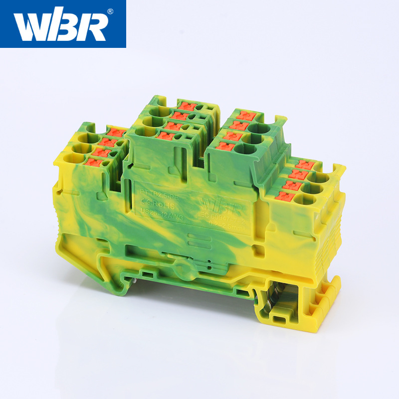 PTTB2.5-4PE Double-Layer Straight Insert Ground Terminal, PT2.5-3PE Three-Layer Spring Type Grounding Busbar Terminal