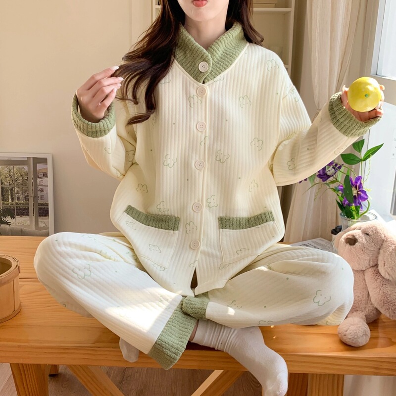 2026 Women's Pajamas for Autumn and Winter, November, Thickened Cotton Padded Maternity Wear, Postpartum Air Layer Large Size Homewear Set, October 2026 Women's Pajamas for Autumn and Winter, November, Thickened Cotton Padded Maternity Wear, Postpartum Air Layer Large Size Homewear Set, October