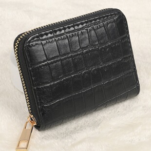 Cross-Border Crocodile Pattern Black Small Wallet Coin Purse Card Holder Key Mini Heart Wallet Cross-Border Hot Sale