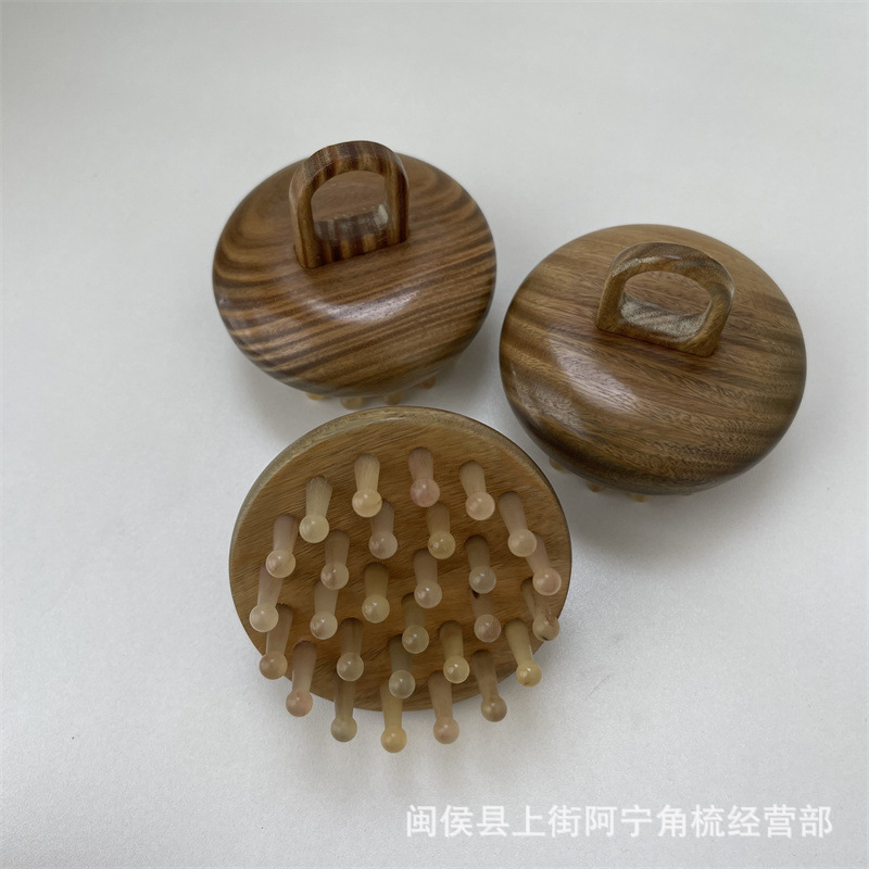 Green Sandalwood Horn Massage Comb 28-Pin Scalp Meridian Brush Portable Head Therapy Tool key features