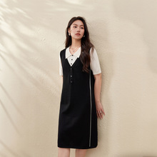 【城市剪影】学院风撞色POLO领连衣裙纤莉秀大码女装胖mm夏装新款