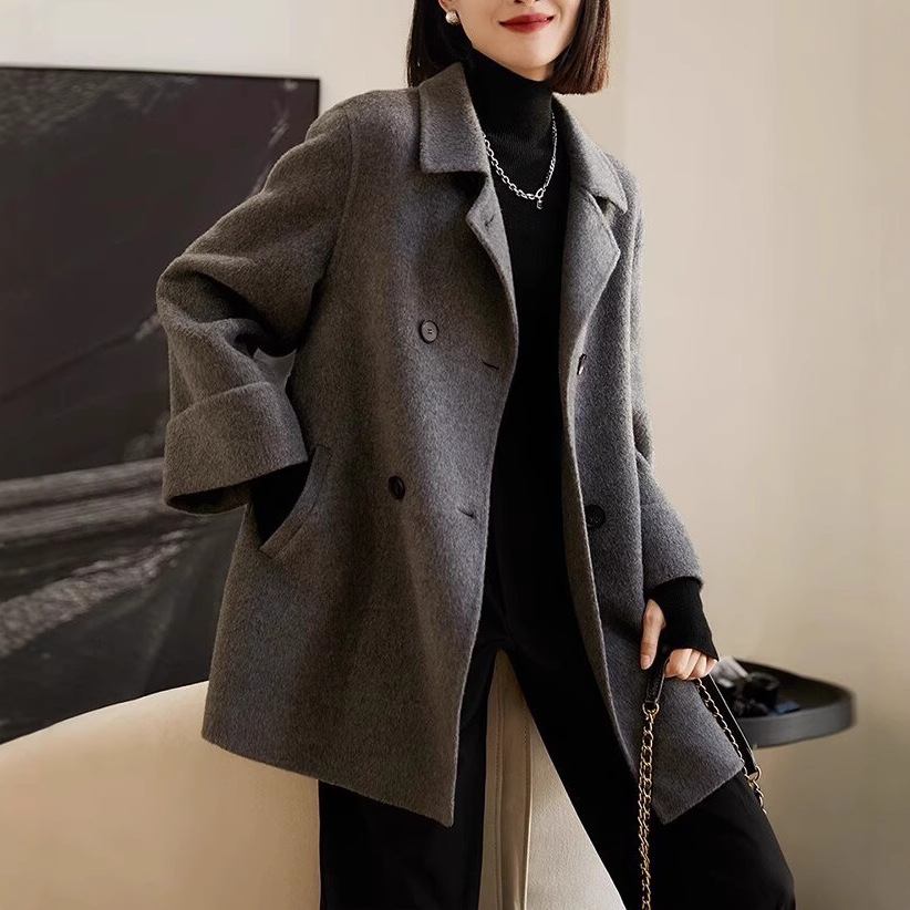 Solid woolen double-sided woolen coat for leisure, jacket, pre-sale