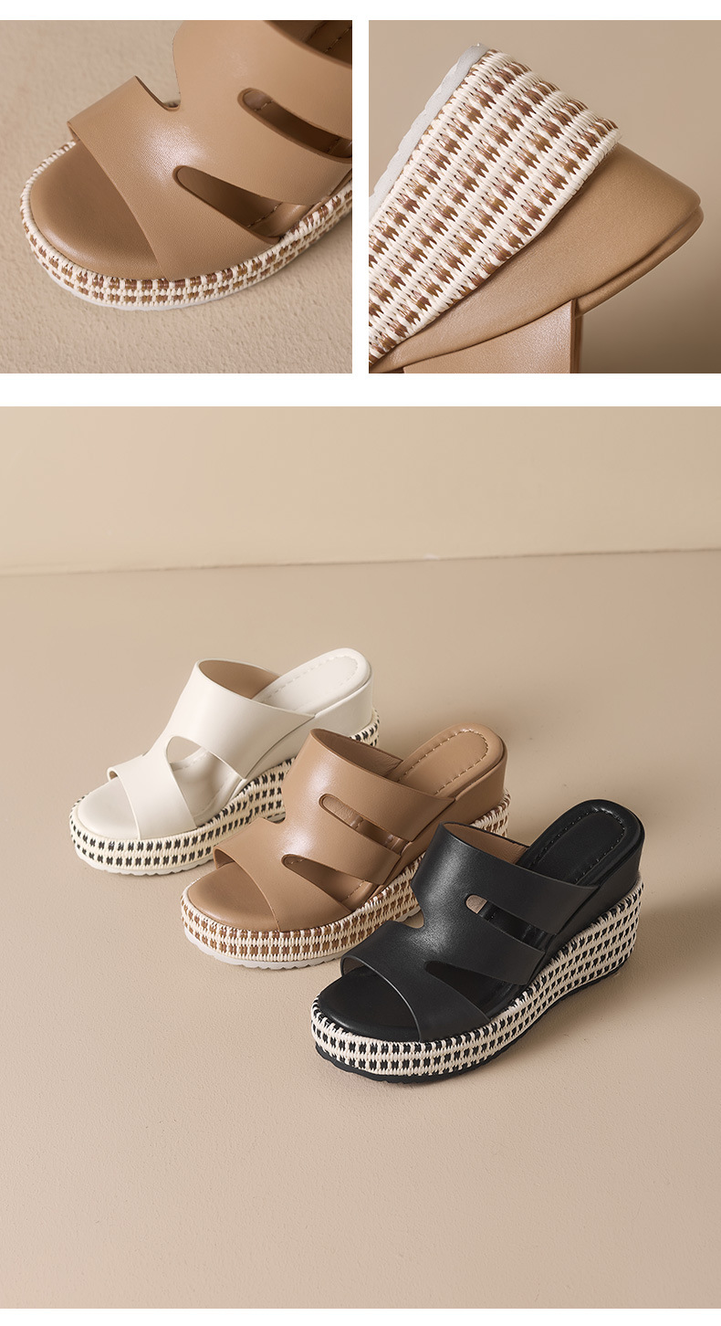 Dép sandal nữ quai chữ V đế xuồng cao gót 5 cm da PU mềm mại — màu đen, màu nâu nhạt, Trắng kem- chi tiết 13