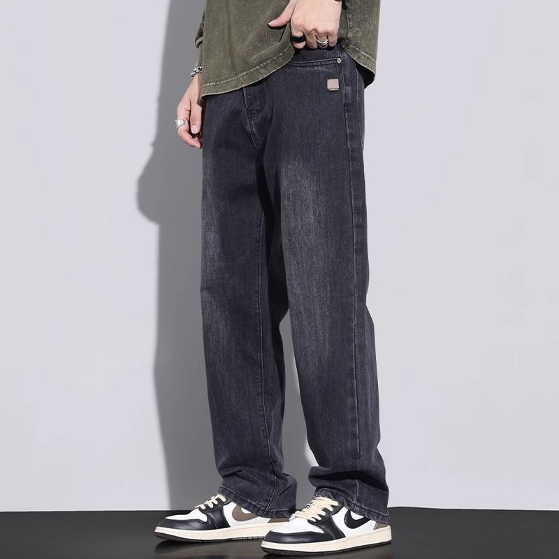 2025 Spring and Autumn New Loose Straight Washed Jeans Men's Trendy American Retro Wide-Leg Loose Casual Trousers