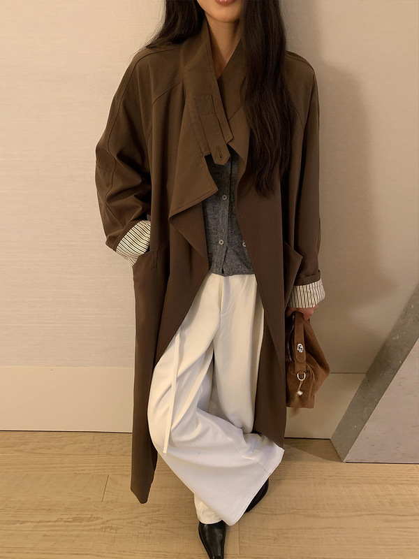 MOXI 十三行女装2025秋季韩系风衣外套女加长款立领女式风衣外套|undefined