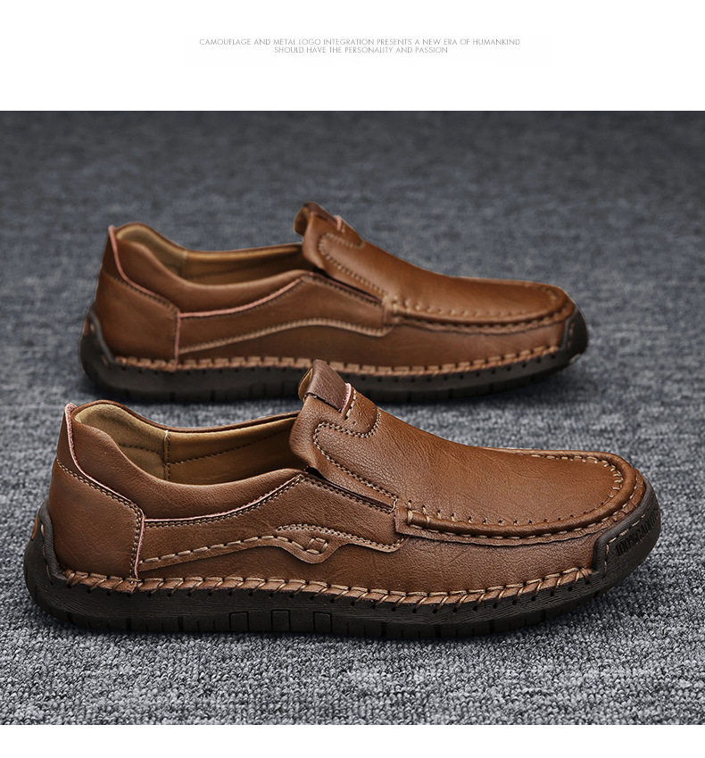 Giày lười nam da tổng hợp mũi tròn đế bằng, giày slip-on cỡ lớn may chỉ thủ công — 9918 Màu đen, 9918 nâu nhạt, 9918 nâu đậm chi tiết 21