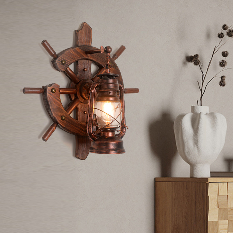 2024 new starter old boat wood unique creative design retro American chandelier wall lamp series wholesale