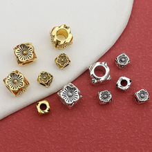 藏银四面花方形合金隔珠 5/8mm假发脏辫胡子装饰串珠 diy饰品散珠