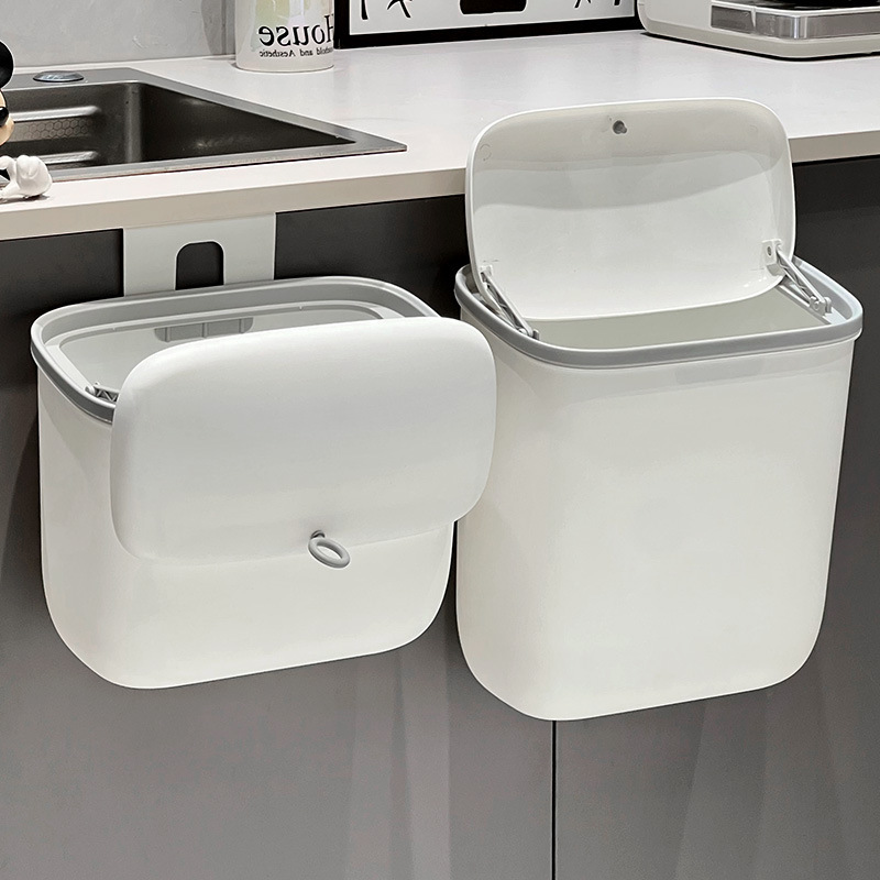 Kitchen trash can, wall-mounted, for home use, with lid, suitable for toilets and living rooms, paper basket, cabinet door-mounted, narrow space storage box Kitchen trash can, wall-mounted, for home use, with lid, suitable for toilets and living rooms, paper basket, cabinet door-mounted, narrow space storage box