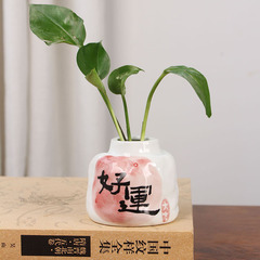 メーカー直売の人気商品の国風水培小花瓶の置物に穴がない手描きのデスクトップの緑の植水培盆