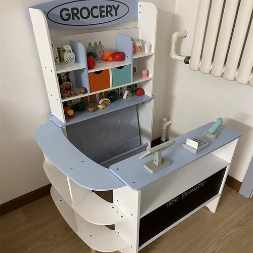 Wooden Simulation Grocery Store Playhouse for Kids Pretend Play Shop Toy for Children Parent-Child Interactive Game Supermarket