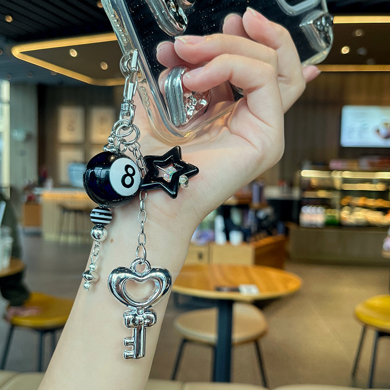 Five-Pointed Star Heart Keychain Pendant, Billiard Black Eight Street Style Spicy Girl Sweet Cool Bag Pendant, Beaded Phone Pendant Five-Pointed Star Heart Keychain Pendant, Billiard Black Eight Street Style Spicy Girl Sweet Cool Bag Pendant, Beaded Phone Pendant