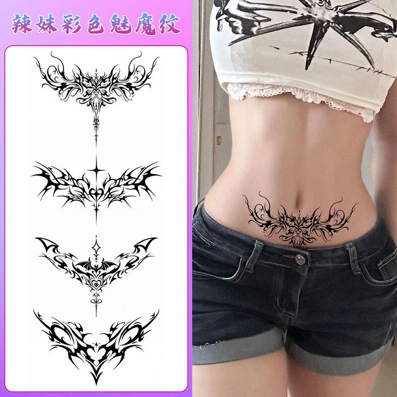 Y2K Cool Waist and Abdomen Tattoo Stickers Gothic Bat Cross Crotch Disposable Stickers in Stock