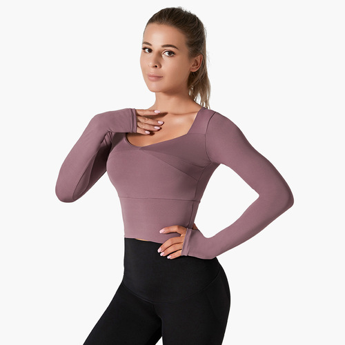 Sports shock-proof tight-fitting yoga clothes, outdoor running quick-drying tops, long-sleeved T-shirts, moisture-wicking, naked-feeling fitness clothes