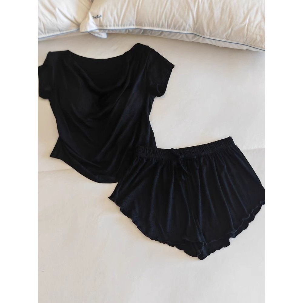 スーパーテクスチャーモーダル〜綿韓国風パジャマ女性用春夏新作半袖アウターホーム服サマースーツ