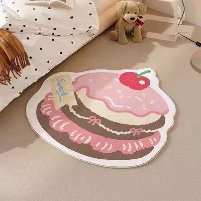 Avtomobil döşəmə paspasları – Carpet, Wear-Resistant and Non-Slip, Bedroom - cherry-decorated-pink-cake-50x50cm-imitation-cashmere-dot-plastic-bottom