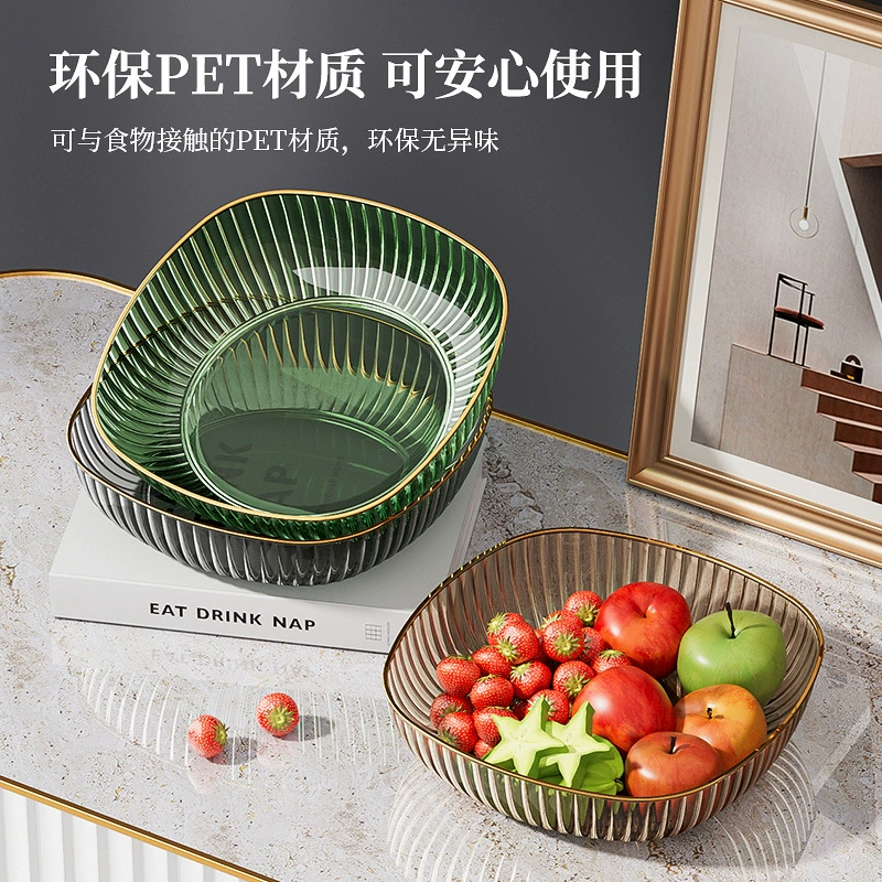 Internet celebrity light luxury fruit plate thickened PET plastic material full pattern plate house snack plate hot gold edge dried fruit plate