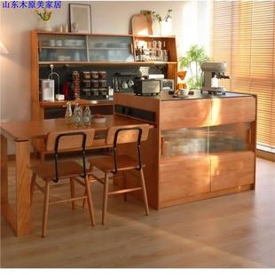 Japanese Cherry Wood Solid Wood Island Dining Table Integrated Retractable Slate Black Walnut Bar Sideboard Storage Cabinet